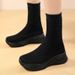 Women's Elastic Sock Fleece-Lined Cotton Shoes Mid-Calf Thick-Soled Casual Short Slim Boots 2025 Winter_vogvips.com