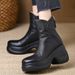 Petite Thick-Soled Wedge Casual Ankle For Women, Ultra High Heel, Round Toe, Back Zipper, Chunky Heel Boots_vogvips.com