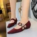 3683-1K92 Wind Versatile Slope Suede Low Heel Metal Decorative Strap Shallow Mouth Pointed Women's Single Shoes_vogvips.com