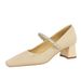 5288-17 Korean Version Thick And Medium Heeled Women's Shoes With Shallow Mouth Square Toe Pearl Rhinestone Straight_vogvips.com
