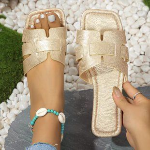 Women's Shoes Summer New Style Flat Slippers For Women Casual Square Toe Flat Heel Outdoor Wear Large Size Women's Shoes_vogvips.com