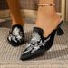 Cross-border Popular Casual Ethnic Half-slippers For Women, High-heeled Pointed-toe With Embroidered Flowers, Elegant_vogvips.com