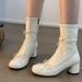 2025 New Spring Summer Short Thick Heel White Bowknot Ballet Style Stretch Slim Women's Martin Boots_vogvips.com