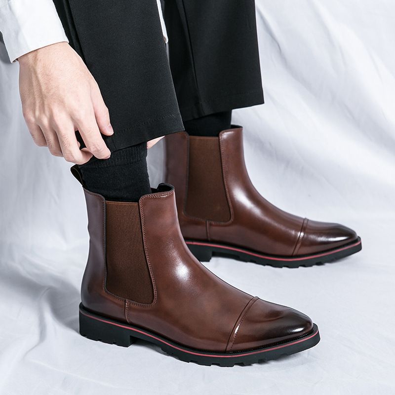 European Warm Series Men's Autumn Winter New Pointed Toe Large Size High-top Leather Shoes Martin British Casual Boots_vogvips.com