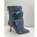 Women's Shoes High Heel Pointed Metal Rivet Denim Splicing Two Wear Pile Knee High Boots Large Size Women's Shoes_vogvips.com