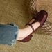 Retro Square-Toed Chunky Heel Mary Jane For Women, New Style, Elegant, Mid-Heel, Commuting Soft Leather T-Strap Shallow_vogvips.com