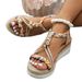Plus Size Women's Rhinestone Embellished Wedge Heel Sandals Ethnic Style Fashion Beach Shoes With Elastic Band_vogvips.com