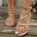 2026 Spring/Summer New European And American Style Thin Strap Flat Sandals For Women, Large Size Slip-On Slippers, Solid_vogvips.com