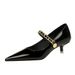 237-22 Style Banquet Women's Shoes: Mid Heel, Shiny Lacquer Leather, Shallow Mouth, Pointed Metal Chain, Straight Line,_vogvips.com