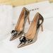Super High Heel Women's Single Shoes Patent Leather Metal Bow Splicing Stiletto High Heels_vogvips.com