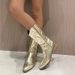 Women's Shoes Autumn New Embroidered Women's Mid Calf Fluorescent Pointed Toe Martin Boots Thick Heels Large Size Boots_vogvips.com