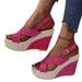 Thick Soled Sloping Heel In 2025, Large Denim Cross Buckle, One Line Strap Sandals For Women_vogvips.com