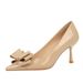 9577-H87 European And American Style Sexy Stiletto Pointed High-heeled For Women, Shallow Bow Design, Versatile Patent_vogvips.com