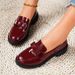 New Patent Leather Shiny Surface Tassel Mid Heel Loafers In Plus Size Fashionable Casual Single Shoes_vogvips.com