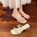 Summer Fairy Style Bow Rhinestone Clear Chunky Heel Sandals Women's Outdoor Wear One-strap High Heel Sandals_vogvips.com