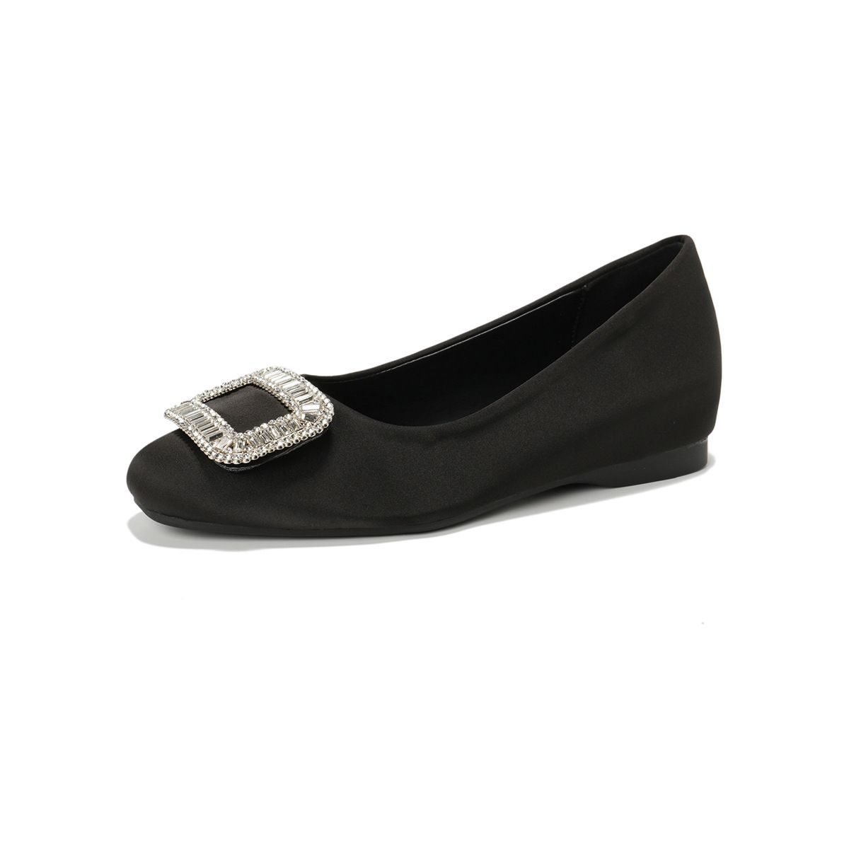 French Satin Single Shoes Women's Inner Height Increase Shallow Mouth Rhinestone Gentle Temperament Flat Women's Shoes_vogvips.com