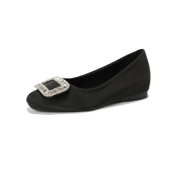French Satin Single Shoes Women's Inner Height Increase Shallow Mouth Rhinestone Gentle Temperament Flat Women's Shoes_vogvips.com
