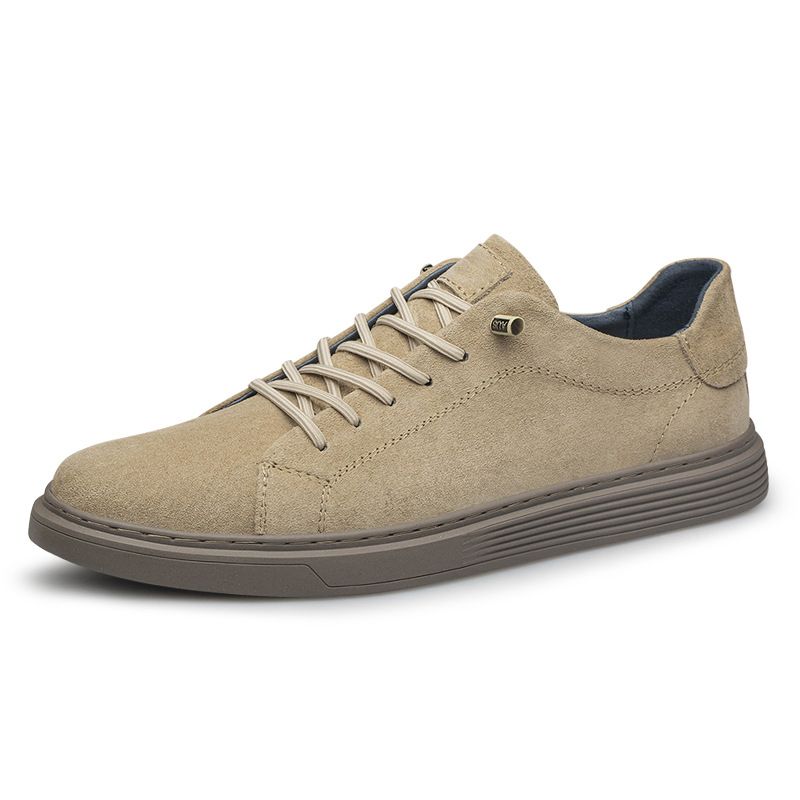 Low-top Round Head Lace-up Men's Shoes Cow Two-layer Leather Board Shoes British Casual Sports Shoes_vogvips.com
