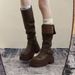 Women's Chunky Heel Knee-High Boots - Classic British Style Combat Boots With Round Toe & Slip-Resistant Sole, Sizes 35-39 High Boots_vogvips.com