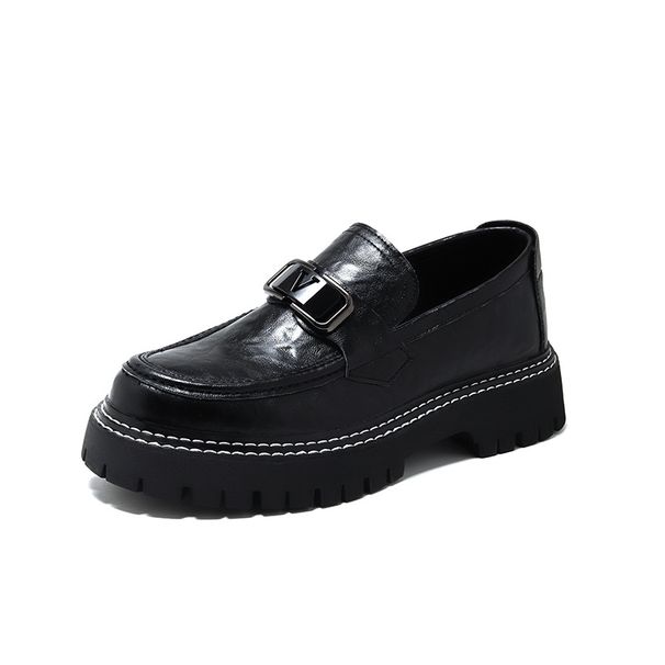 2025 Trendy Casual Comfortable Leather With British Round Toe, One Foot On Korean Version Le Fu Shoes, Thick Soled Men's_vogvips.com