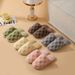 Autumn Winter Plush Simple Plaid Indoor Floor Couple Warm Cotton Slippers Dormitory_vogvips.com
