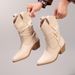 Women's Stretch Wrinkle Slip-On Boots Pointed Toe Chunky Heel Casual Stacked Ankle Boots For Slimming Effect_vogvips.com