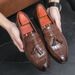 British Trend One Foot Leather For Men's Business Oversized Tassels Hairstylist Groom's Wedding Youth Casual Shoes_vogvips.com