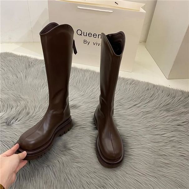 Long For Women 2024 Autumn Winter New Korean Style Versatile High With Back Zipper Slim Over-the-Knee Mid-Calf Boots_vogvips.com