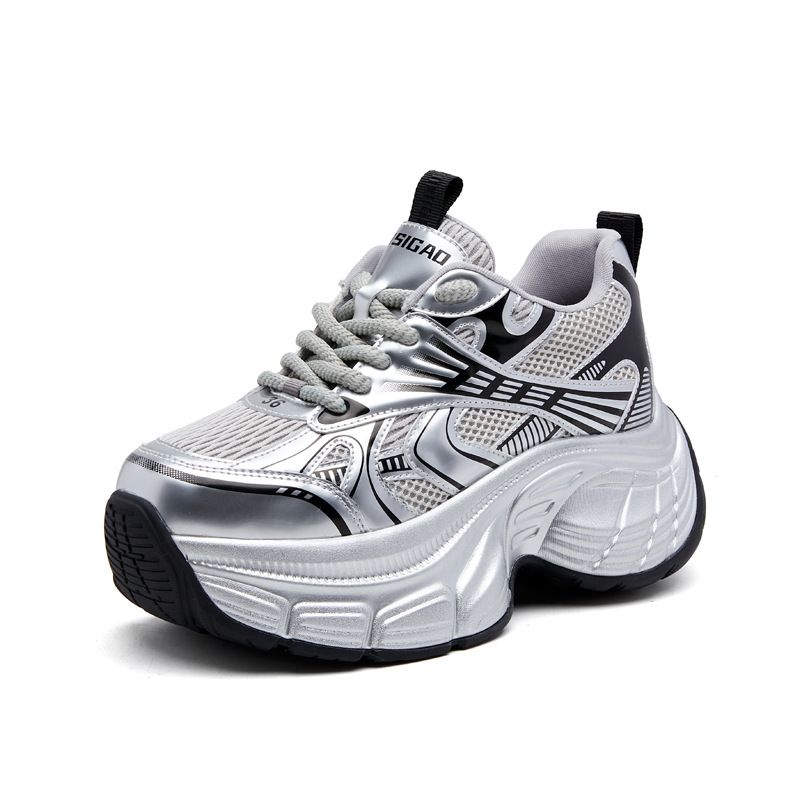Women's Hidden Heel Polyurethane Dad Shoes 2025 New Spring Versatile Street Style Platform Thick Sole Casual Sneakers_vogvips.com