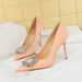 3265-K3 Korean Fashion Banquet Slim Heel Shallow Notched Metal Rhinestone Button Women's Single Shoes Ultra High Heels_vogvips.com