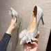 MTX Spring Summer New Silver Rhinestone Bow Crystal Fairy Elegant Socialite Stiletto Women's Single Shoes French High Heels_vogvips.com