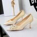 9527-H97 French-style Elegant High-heeled For Women With Rhinestone Flowers, Pointed Toe, Shallow Cut, Stiletto Heel,_vogvips.com