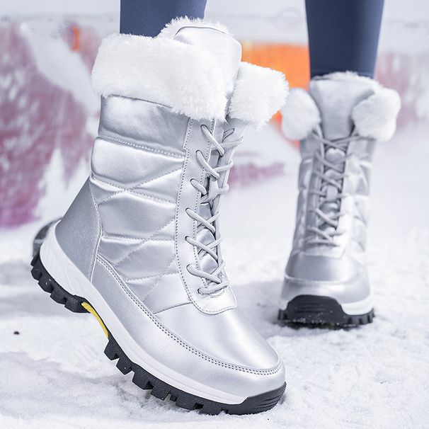Lace up splash snow boots for women with thick velvet soles, warm winter anti slip high top Northeastern cotton shoes,_vogvips.com