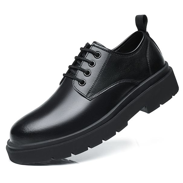 Men's Low-top British Style Chunky Casual Leather Shoes For Wedding And Office Wear_vogvips.com