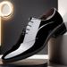 Autumn New Business Dress Pointed Lacquer Leather Youth Versatile Lace Up Large Men's Groom Wedding Shoes_vogvips.com