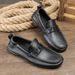 Summer Men's Lazy Leather Sh, Fashionable And Simple Flat Heel Loafers, Layered Cowhide Soft Soled Business Casual_vogvips.com