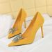 825-K53 Style Banquet High Slim Heels, Women's Sh, Suede, Shallow Mouth, Pointed Metal Butterfly Rhinestone Single_vogvips.com