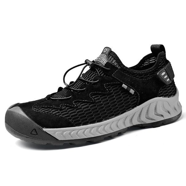 Men's Mesh Shoes Summer Breathable Hollow-Out Slip-On Sandals Lightweight Closed-Toe Outdoor Non-Slip Beach Shoes_vogvips.com