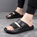 The First Layer Of Cowhide Cloth Slippers Men's 2026 Summer Wear Sandals Men's Thick-bottomed Beach Trend Two-word Slippers_vogvips.com
