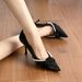 2025 Autumn New Large Size Shoes, Wide High Heels, Wedding Shoes With Satin Pearl Buckle, Thin Heel Pointed Toe Women's_vogvips.com