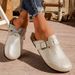 Fashion Gold Woven Buckle Clogs For Women 2026 Summer Closed Toe Cork Sole Mule Shoes Woman Non-slip Flat Heels Half_vogvips.com