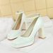 9981-K103 Style Minimalist, Thick Heel, Super Heels, Waterproof Platform, Patent Leather Square Toe, Straight Strap,_vogvips.com