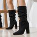 Women's Pointed Toe Slip-On Winter Boots With Chunky Heel – Fashionable & Comfortable Mid-Calf Boots In Black, Red, Beige_vogvips.com