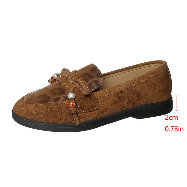 Women's Plus Size Slip-On Loafers Leopard Print Flat Bottom With Bow Beaded Retro Style Shoes For Autumn_vogvips.com