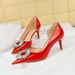 638-AK29 European And American Style Party Shoes, High Heel, Stiletto, Shallow Mouth, Pointed Toe, Patent Leather, Side_vogvips.com
