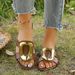 Women's Casual Versatile Flat For Foreign Trade, 2026 New Korean Style Fashion Metal Buckle One-strap Beach Sandals_vogvips.com