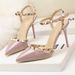 Women S Pumps Rivet High Heels Stiletto Korean Version Versatile Nude Color Cool One Word Buckle Bag Heel Sandals_vogvips.com