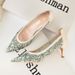 869-18 European And American Sexy Slimming Women's , Stiletto High-heeled Pointed Toe Mesh Hollow Lace Trim Single_vogvips.com