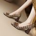 Genuine Leather Square-toed French-style Houndstooth Women's Shoes, New Retro High-heeled Pumps For Commuting_vogvips.com