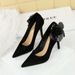 3391-H63L Flower Glitter High Heels, Shallow Mouth Pointed Sexy Women's Shoes, Suede Thin Heel Sole Sole, Single Shoe_vogvips.com